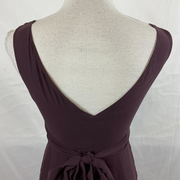 Ted Baker Dress 2 US 6 Dark Purple Sleeveless V-Neck Empire Tie Waist - Picture 9 of 12